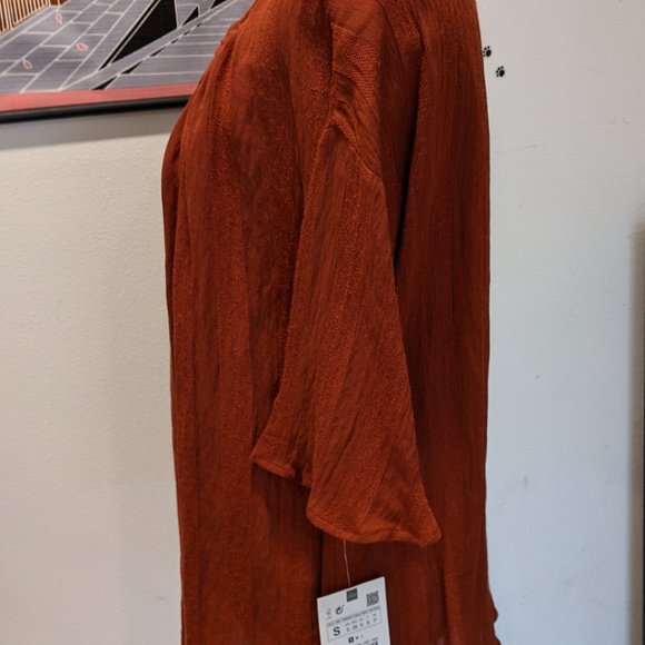 ZARA BURNT ORANGE DRAPED ASYMMETRIC BLOUSE - Picture 2 of 3